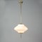 Mid-Century Ribbed Milk Glass & Brass Globe Pendant Attributed to Stilnovo, Image 3