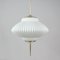 Mid-Century Ribbed Milk Glass & Brass Globe Pendant Attributed to Stilnovo 4