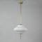 Mid-Century Ribbed Milk Glass & Brass Globe Pendant Attributed to Stilnovo 2