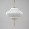 Mid-Century Ribbed Milk Glass & Brass Globe Pendant Attributed to Stilnovo 6