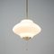 Mid-Century Ribbed Milk Glass & Brass Globe Pendant Attributed to Stilnovo, Image 9