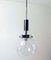 Mid-Century Clear Bubble Glass, Chrome & Black Leather Pendant, Germany, 1960s 2