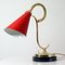 Mid-Century French Red Brass and Marble Gooseneck Table Lamp, 1950s, Image 3