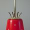 Mid-Century Scandinavian Red Glass and Brass Pendant, 1950s, Image 4