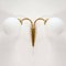 Mid-Century Italian Double-Gooseneck Brass and Opal Glass Sconce, 1950s, Image 2