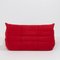 Togo Red Suede Sofa and Footstool by Michel Ducaroy for Ligne Roset, Set of 2 4