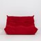 Rotes Togo Sofa aus Wildleder und Fußhocker von Michel Ducaroy für Ligne Roset, 2er Set 2