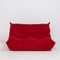 Togo Red Suede Sofa and Footstool by Michel Ducaroy for Ligne Roset, Set of 2 2