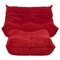 Rotes Togo Sofa aus Wildleder und Fußhocker von Michel Ducaroy für Ligne Roset, 2er Set 1