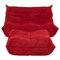 Togo Red Suede Sofa and Footstool by Michel Ducaroy for Ligne Roset, Set of 2, Image 1