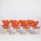 Orange Leather Series 7 Chairs by Arne Jacobsen for Fritz Hansen, Set of 8 2