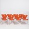 Sedie serie 7 in pelle arancione di Arne Jacobsen per Fritz Hansen, set di 8, Immagine 2
