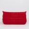 Togo Red Modular Sofas and Footstool by Michel Ducaroy for Ligne Roset, Set of 3 6