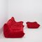 Togo Red Modular Sofas and Footstool by Michel Ducaroy for Ligne Roset, Set of 3 3