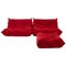 Togo Red Modular Sofas and Footstool by Michel Ducaroy for Ligne Roset, Set of 3 1