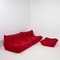 Togo Red Modular Sofas and Footstool by Michel Ducaroy for Ligne Roset, Set of 3 2