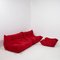 Togo Red Modular Sofas and Footstool by Michel Ducaroy for Ligne Roset, Set of 3, Image 2