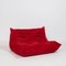 Togo Red Modular Sofas and Footstool by Michel Ducaroy for Ligne Roset, Set of 3 5