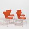 Sedie serie 7 in pelle arancione di Arne Jacobsen per Fritz Hansen, set di 4, Immagine 2