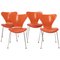 Orange Leather Series 7 Chairs by Arne Jacobsen for Fritz Hansen, Set of 4, Image 1