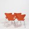 Orange Leather Series 7 Chairs by Arne Jacobsen for Fritz Hansen, Set of 4 4