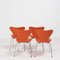 Sedie serie 7 in pelle arancione di Arne Jacobsen per Fritz Hansen, set di 4, Immagine 4