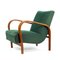 Vintage Green Fabric and Oak Armchair by Kropacek & Kozelka for Interier Praha, 1940s 1