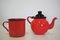 Orange and Black Enamelled Metal Jug & Teapot Set, 1950s, Set of 4 7