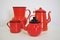 Orange and Black Enamelled Metal Jug & Teapot Set, 1950s, Set of 4 1