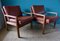 Danish Oak Armchairs with Fawn Leather Cushions, 1960s, Set of 2 2