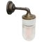 Vintage Frosted Glass & Brass Sconce with Cast Iron Arm 5