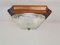Rustic Square Frosted Glass Ceiling Flush Mount Lamp on Wooden Base, 1970s 5