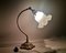 Portuguese Art Nouveau Style Brass Swan Neck Table Lamp with Adjustable Frosted Glass Tulip Shade, Image 5