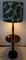 Round Dark Stained Wood Side Table with Rotating Top, Integrated Floor Lamp & Green Patterned Fabric Lampshade, 1950s 11