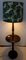 Runder dunkler gebeizter Holz Beistelltisch mit drehbarer Tischplatte, integrierter Stehlampe & grünem Lampenschirm aus gemustertem Stoff, 1950er 11
