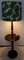 Runder dunkler gebeizter Holz Beistelltisch mit drehbarer Tischplatte, integrierter Stehlampe & grünem Lampenschirm aus gemustertem Stoff, 1950er 10