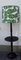 Runder dunkler gebeizter Holz Beistelltisch mit drehbarer Tischplatte, integrierter Stehlampe & grünem Lampenschirm aus gemustertem Stoff, 1950er 1