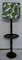 Runder dunkler gebeizter Holz Beistelltisch mit drehbarer Tischplatte, integrierter Stehlampe & grünem Lampenschirm aus gemustertem Stoff, 1950er 5