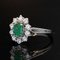 French Emerald Diamonds 18 Karat White Gold Daisy Ring, 1960s 4