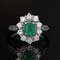 French Emerald Diamonds 18 Karat White Gold Daisy Ring, 1960s 3