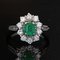 French Emerald Diamonds 18 Karat White Gold Daisy Ring, 1960s, Image 3