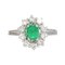 French Emerald Diamonds 18 Karat White Gold Daisy Ring, 1960s 1