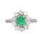 French Emerald Diamonds 18 Karat White Gold Daisy Ring, 1960s, Image 1