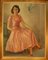 Large Art Deco Oil Painting Depicting Woman in a Dress Sitting on a Club Chair Armrest 1
