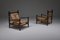 Französische Vintage Armlehnstühle aus gebeiztem Holz & Geflecht, 4er Set 11