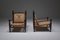 Französische Vintage Armlehnstühle aus gebeiztem Holz & Geflecht, 4er Set 2