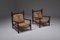 Französische Vintage Armlehnstühle aus gebeiztem Holz & Geflecht, 4er Set 1