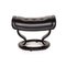 Vintage Black Leather Stressless Royal Armchair & Stool, Set of 2, Image 10