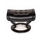 Vintage Black Leather Stressless Royal Armchair & Stool, Set of 2, Image 13