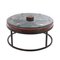 Vintage Wooden Coffee Table with Glass Top and Iron Legs 1